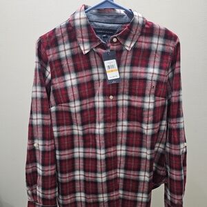 Tommy Hilfiger Men's Red and White Checkered Shirt